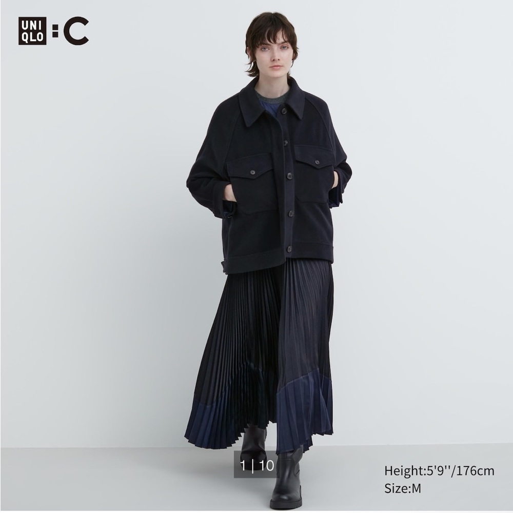 Uniqlo:C Pleated Color Block Skirt Black Navy XS NWT